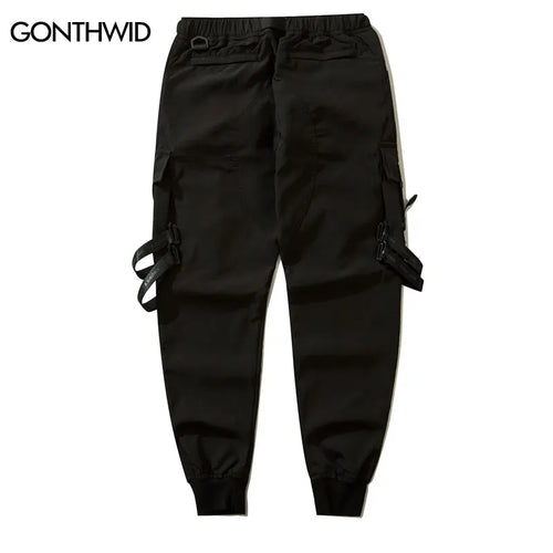 Load image into Gallery viewer, Men Cargo Harem Pants Streetwear Hip Hop Size Ribbon Multi-Pockets Baggy Joggers Autumn Harajuku Casual Loose Trousers Black

