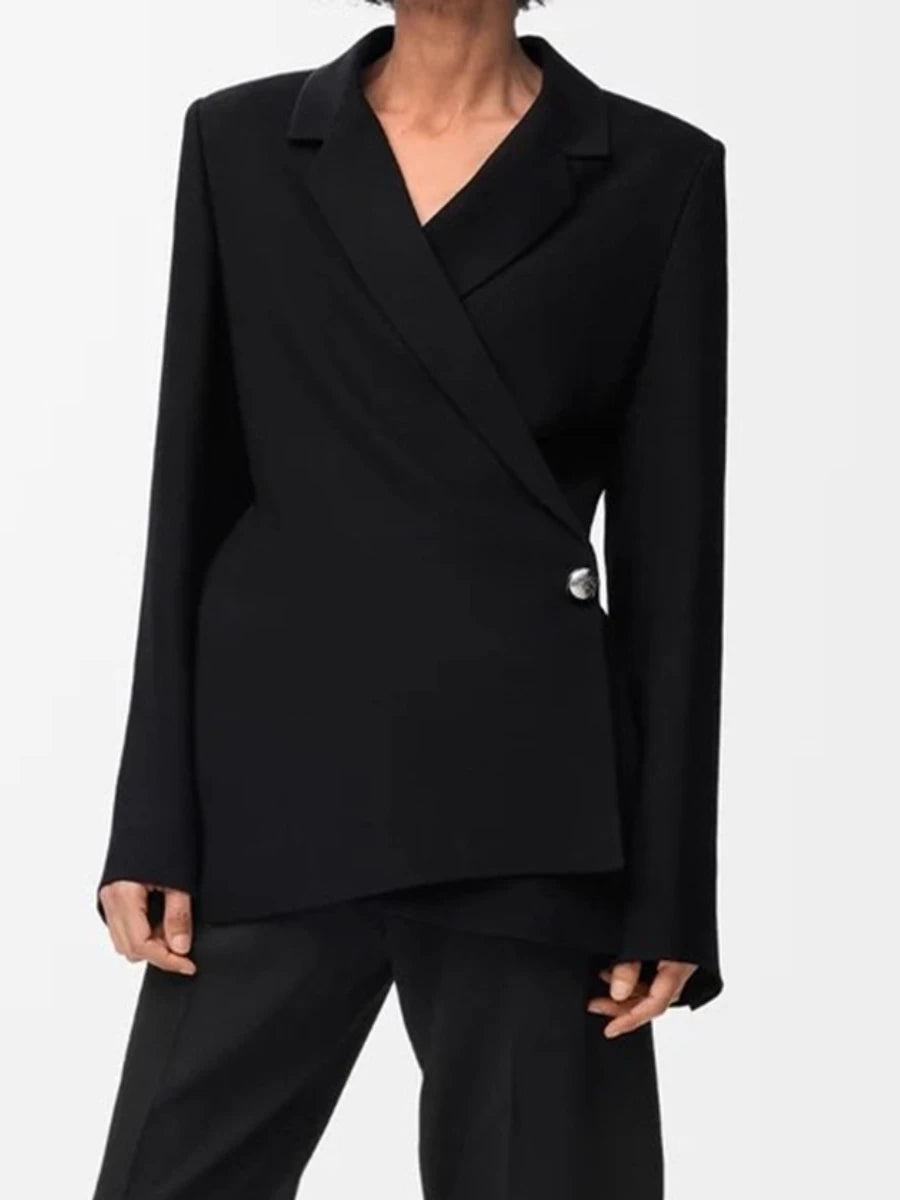 Solid Slimming Minimalist Jackets for Women Lapel Long Sleeves Tunic Temperament Jacket Female Fashion Clothing New