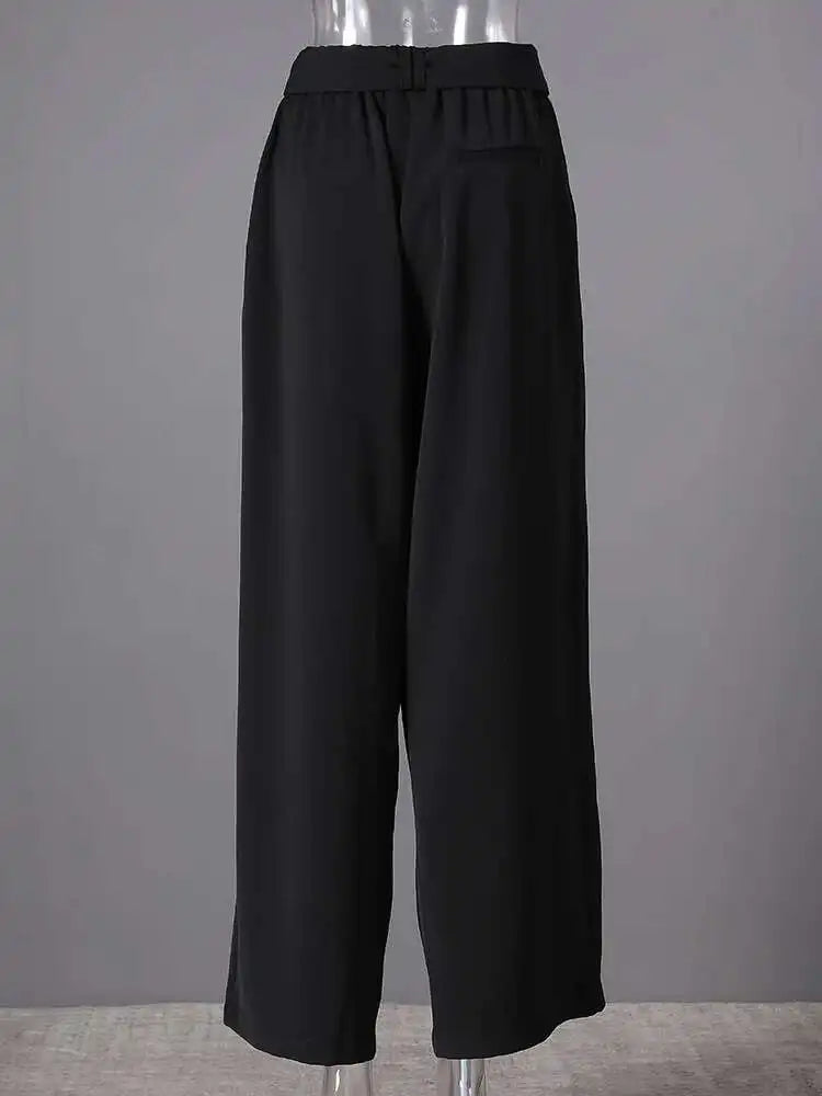 High Elastic Waist White Belted Pleated Long Wide Leg Pants New Trousers Women Fashion Tide Spring Autumn 2025 CPG2807