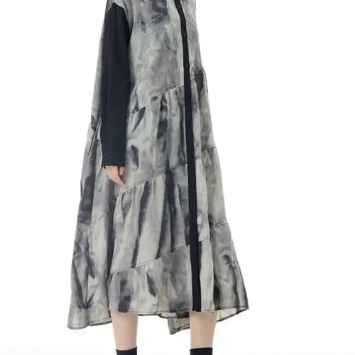 Load image into Gallery viewer, Women Black Pattern Printed Big Size Midi Shirt Dress New Lapel Long Sleeve Fashion Tide Spring Autumn 2025 1DH4765
