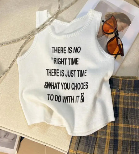 Summer Y2k White Letter Sleeveless Sexy Short Tank Top For Women Pink Yellow Vest Streetwear Clothing Casual Holiday Popular New