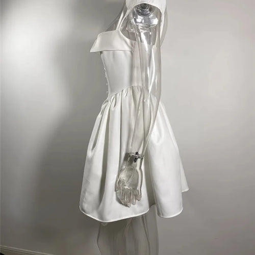 Load image into Gallery viewer, White Backless Sexy Mini Dress For Women Fashion Square Collar Short Sleeve High Waist A-line Club Party Sexy Dress
