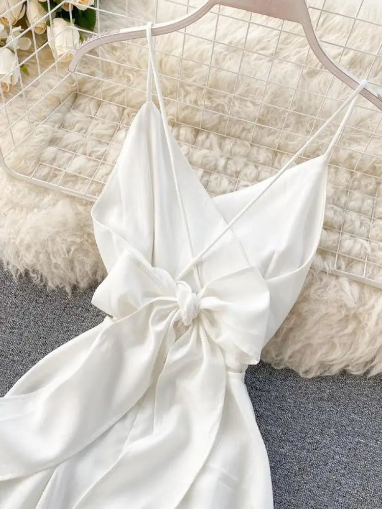 Evening Party Women Dress Cross V Neck Sexy Off Shoulder Beach Style Spaghetti Strap Dress Slim Backless Sexy Robe Femme Holiday