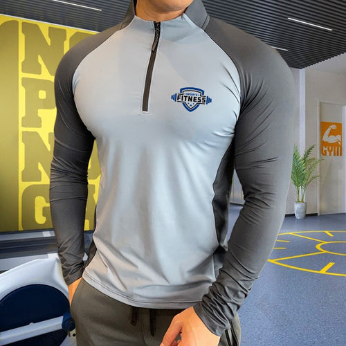 Load image into Gallery viewer, Mens Fitness Trainer Training Tshirts Tops Gym Workout Compression Sweatshirt for Running Football Jersey High Collar Sportswear
