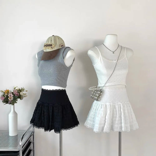 Load image into Gallery viewer, White Elegant High Waist Lace Mini Cake Skirt For Women Girl Kawaii Fairy Short Skirt Spring Summer Korean Fashion Clothing Chic
