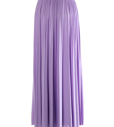 High Elastic Waist Purple Rhinestones Pleated A-line Half-body Skirt Women Fashion Tide New Spring Autumn 2025 1DJ1032