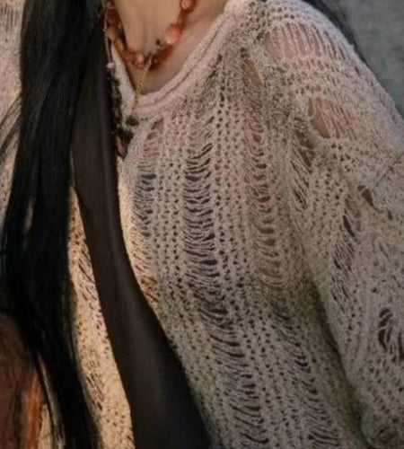 Autumn Streetwear Y2k Aesthetic Grunge Pullovers Vintage Solid Harajuku Grunge Jumpers Loose Knitted Women Hollow Out Sweaters