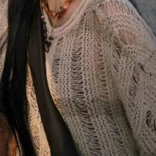 Load image into Gallery viewer, Autumn Streetwear Y2k Aesthetic Grunge Pullovers Vintage Solid Harajuku Grunge Jumpers Loose Knitted Women Hollow Out Sweaters
