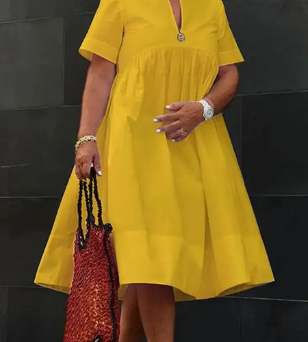 Basics White Midi Dresses for Women Summer 2025 Loose Short Sleeves Deep V-Neck Simple Party Evening Shirt Dress