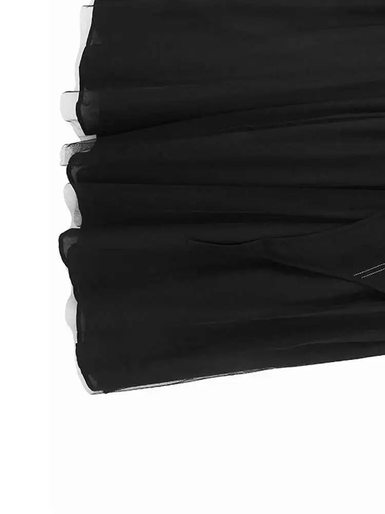 Women Black Topstitched Mesh Big Size Strap Dress New Square Collar Sleeveless Fashion Tide Spring Autumn 2025  1DH6192