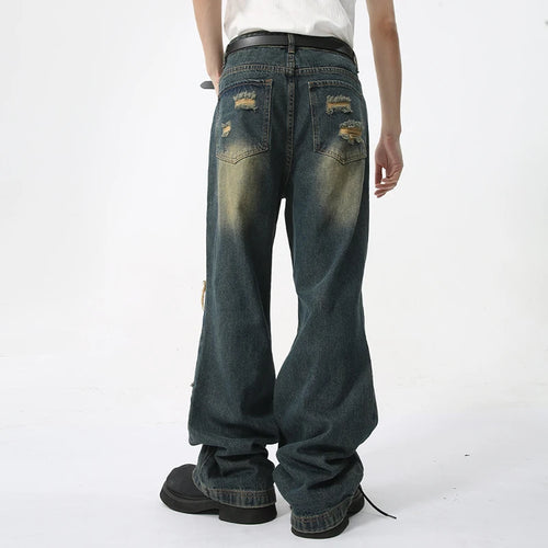 Load image into Gallery viewer, Men&#39;s Straight Leg Jeans 2024 Summer New Ragged Edge Splicing Design High Street Fashion Personality Male Denim Pants C5823
