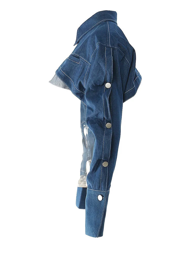 Loose Fit Denim Blue Shaped Short Casual Jacket New Lapel Long Sleeve Women Coat Fashion Tide Spring Autumn 2025 17A8858