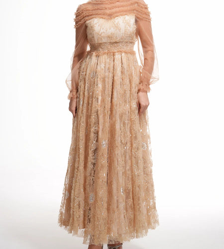 Hit Color Spliced Mesh Long Dresses For Women O Neck Long Sleeve High Waist Temperament Dress Female Fashion New