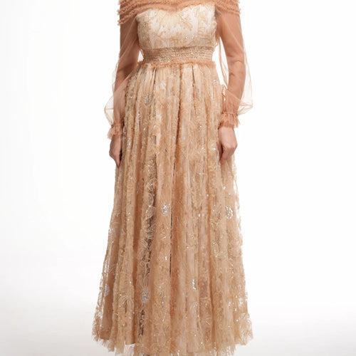 Load image into Gallery viewer, Hit Color Spliced Mesh Long Dresses For Women O Neck Long Sleeve High Waist Temperament Dress Female Fashion New
