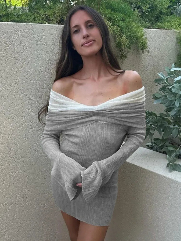 Off-shoulder Long Sleeve Sexy Mini Dress For Women Autumn New Strapless Backless Bodycon Club Party Sexy Dress Elegant