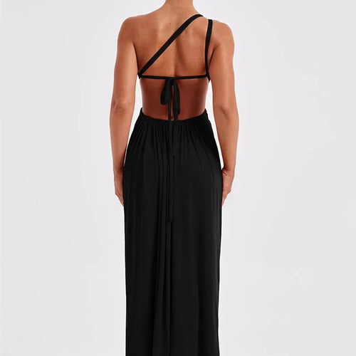 Load image into Gallery viewer, One Shoulder Diagonal Collar Backless Sexy Maxi Dress For Women Robe Fashion Off-shoulder Sleeveless High Split Dress
