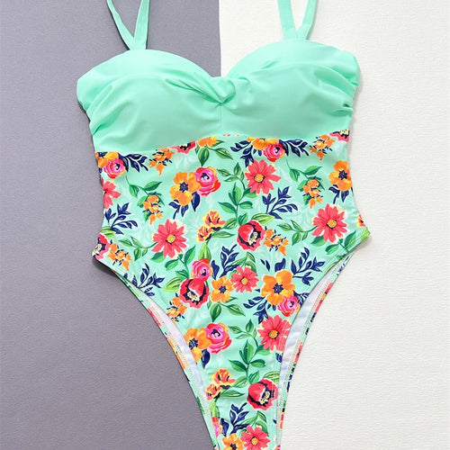 Load image into Gallery viewer, Floral One Piece Swimsuit 2025 Swimwear for Women Sexy Flower Print Bandeau Bathing Suit High Waist Monokini
