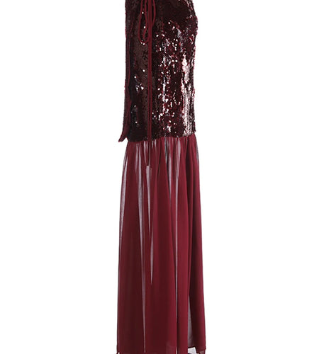 High Waist Wine Red Sequins False Mesh Long Elegant Half-body Skirt Women Fashion Tide New Spring Autumn 2025 1DH9402