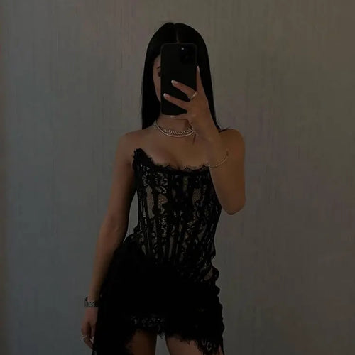 Load image into Gallery viewer, Elegant Lace Strapless Sexy Mini Dress For Women Fashion Off-shoulder Irregular Ruched Bodycon Night Club Party Dress
