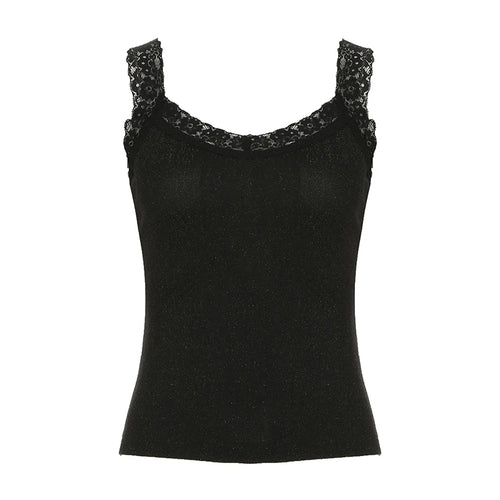 Load image into Gallery viewer, Fashion Black Lace Patchwork Skinny Camis Women Sleeveless Y2K Aesthetic Vintage Party Crop Tops Bling Clubwear Basic
