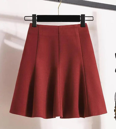 Solid Elegant Zippered Woolen Short Skirt Ladies 2023 Autumn Winter Women's High Waist Korean Plus Size Party Mini Pleated Skirt