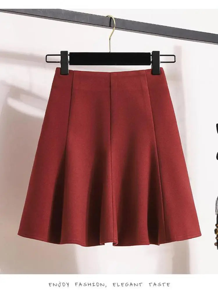 Solid Elegant Zippered Woolen Short Skirt Ladies 2023 Autumn Winter Women's High Waist Korean Plus Size Party Mini Pleated Skirt