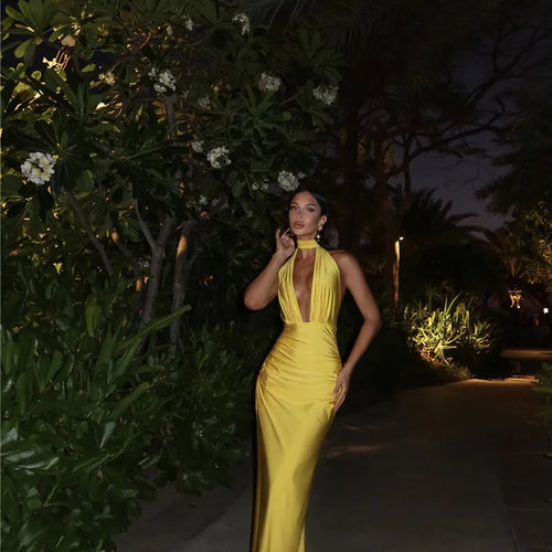 Load image into Gallery viewer, Halter Deep V Neck Backless Sexy Maxi Dress For Women Fashion Solid Sleeveless Bodycon Club Party Evening Long Dress
