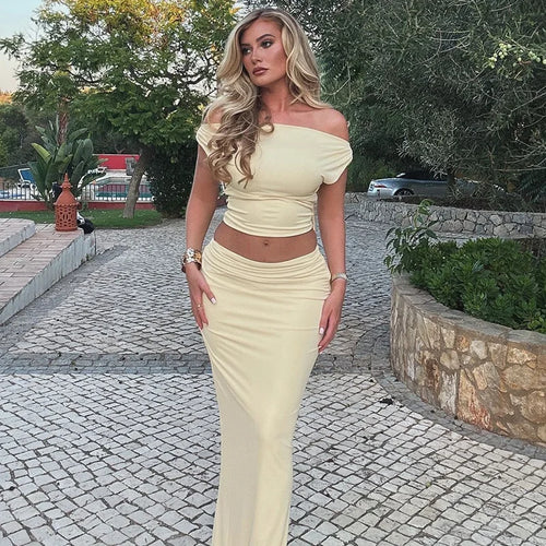 Load image into Gallery viewer, Sexy Skirt Two Pieces Sets For Women Sleeveless Slim Fit Off-shoulder Crop Top And Long Skirt Sexy Two Pieces Sets
