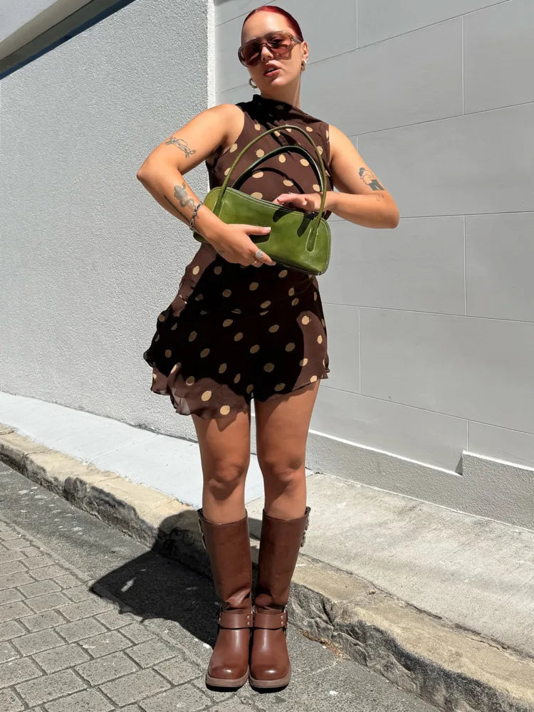 Fashion Sleeveless Mesh Patchwork Polka Dot Double-layer Dress For Women's Summer New 2025 Streetwear Holiday Beachwear