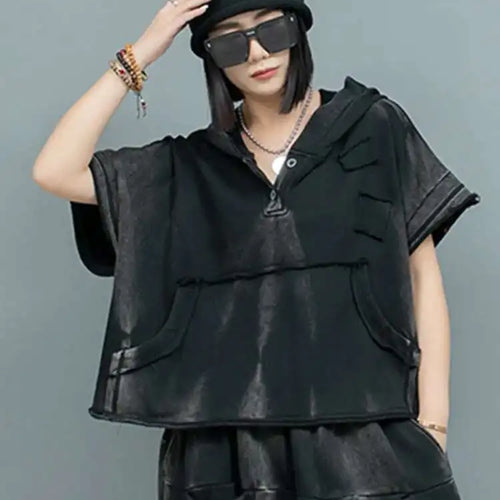 Load image into Gallery viewer, Big Size Sweatshirt Cross Pants Two Piece Suit New Hooded Short Sleeve Women Fashion Tide Spring Autumn 2025  1DH9474
