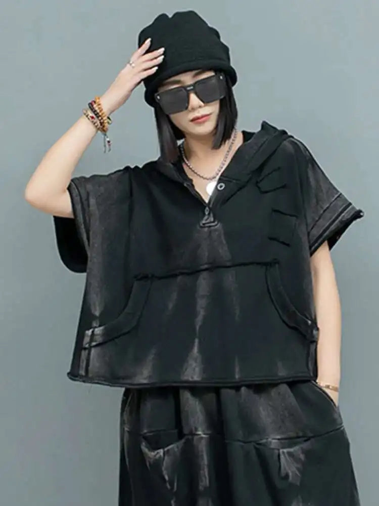 Big Size Sweatshirt Cross Pants Two Piece Suit New Hooded Short Sleeve Women Fashion Tide Spring Autumn 2025  1DH9474