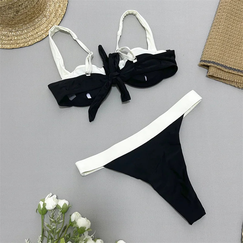 Patchwork U Neck Underwired High Cut Bikini Female Swimsuit Women Swimwear Two Pieces Biquini Bathing Suit