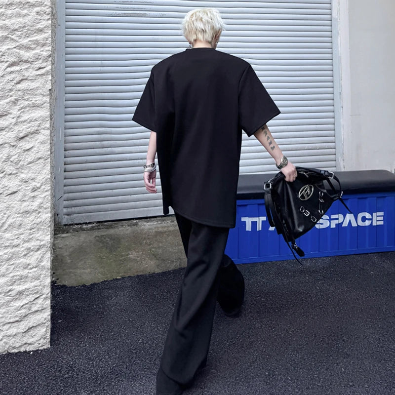 Men's Pants Set New Summer Constrast Color Short Sleeved Patchwork Trendy Sweatshirt Casual Pants Male Clothing 9W1802