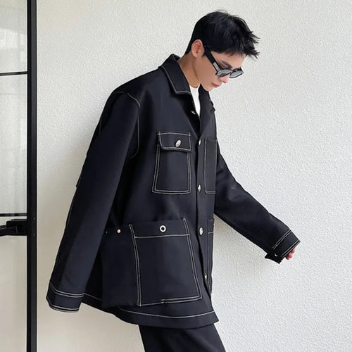 Load image into Gallery viewer, Men&#39;s Jacket New Open Line Solid Color Design Korean Turn-down Collar Multi Pockets Handsome Suit Jackets Spring 9W1520
