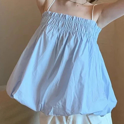 Load image into Gallery viewer, Pleated Loose Sexy Summer Female Camis Solid Color Slash Neck Women&#39;s Tanks Blue White Black Casual Fashion Women Camis
