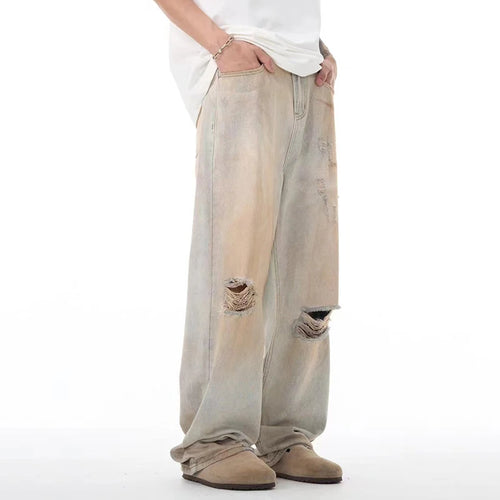 Load image into Gallery viewer, Men&#39;s Jeans Washed Distressed New American High Streeet Style Worn-out Loose Hole Trendy Male Casual Trousers 9W1823
