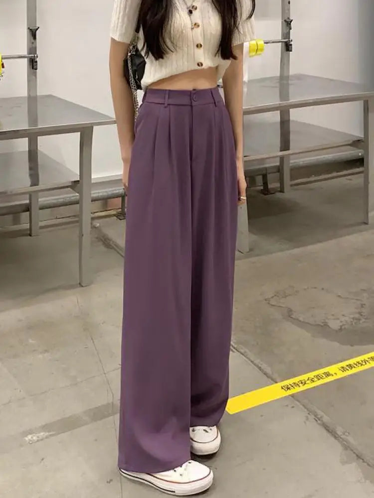 Purple Dropping Floor Pants For Women Spring Autumn 2023 Black High-waisted Suit Pants Versatile Straight Casual Yellow Trousers