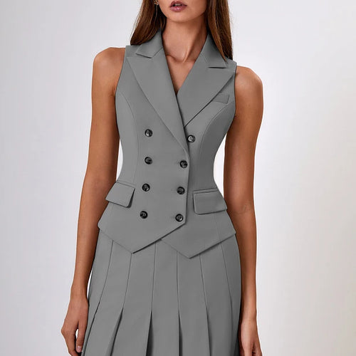 Load image into Gallery viewer, Fashion Slim Button Vest Long Skirt Women Two-piece Set Tight Vest Pleated Skirt Set Elegant Streetwear 2024 Autumn Set
