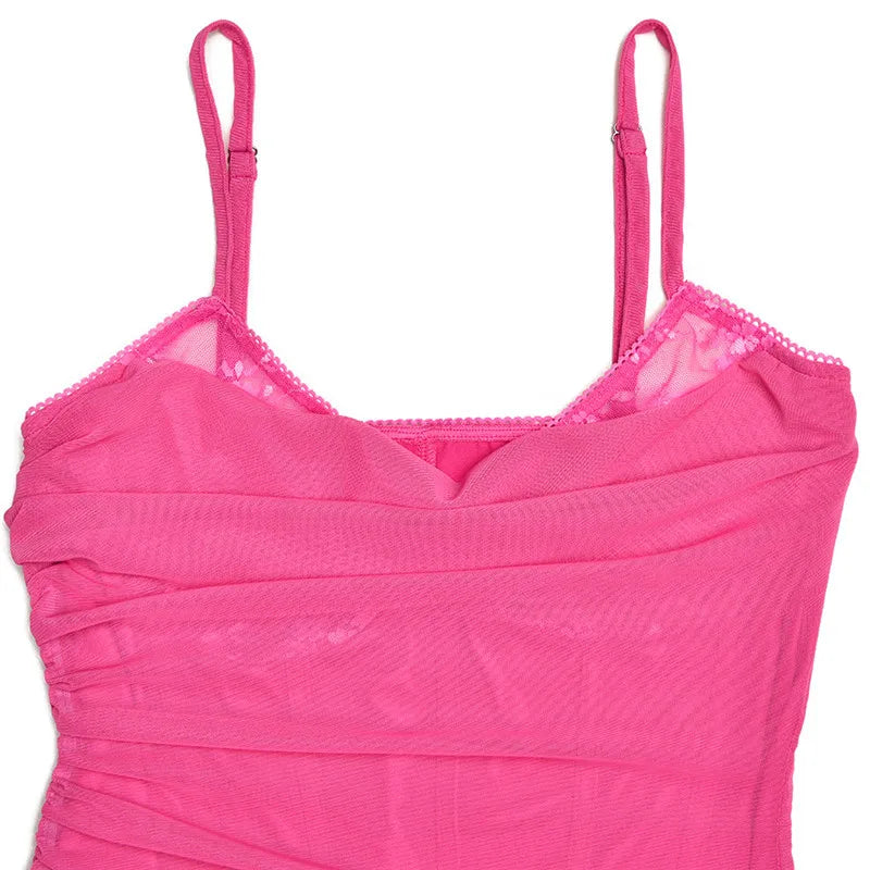 Elegant Spaghetti Strap Backless Sexy Maxi Dress For Women Fashion Two Layer Mesh Sleeveless Bodycon Club Party Dress