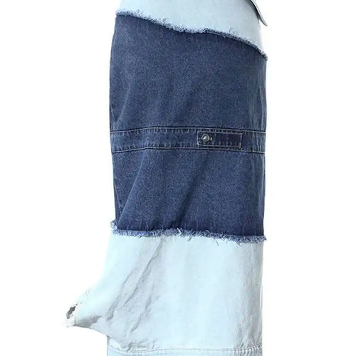 Load image into Gallery viewer, High Waist Blue Denim Fold Color-block Burr Casual Half-body Skirt Women Fashion Tide New Spring Autumn 2025 7AB6481
