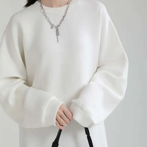 Load image into Gallery viewer, Women White Big Size Shaped Long Dress New Round Neck Long Sleeve Loose Fit Fashion Tide Spring Autumn 2025 1DE4098
