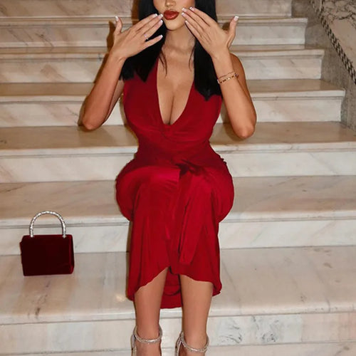 Load image into Gallery viewer, Halter Draped Ruched Sexy Maxi Dress For Women Gown Deep V Neck Sleeveless Backless Bodycon Club Long Dress Elegant
