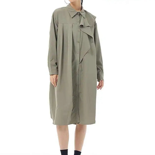 Load image into Gallery viewer, Women Gray Ruffles Pleated Midi Elegant Big Size Shirt Dress New Lapel Long Sleeve Fashion Tide Spring Autumn 2025 1DH7415
