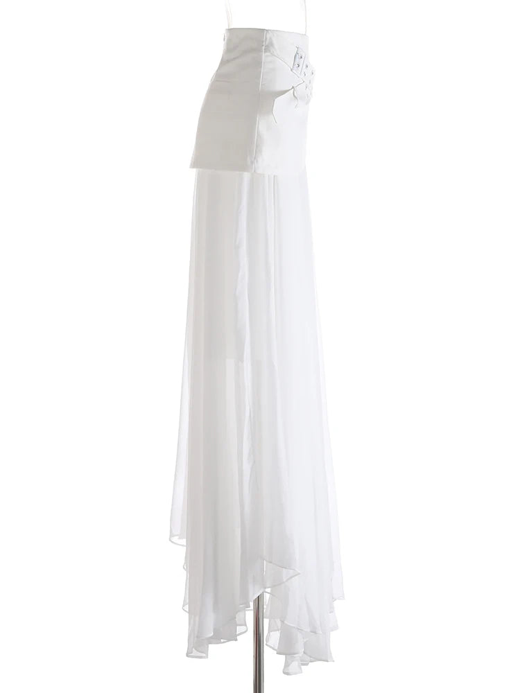 High Waist Black Buckle Cross Mesh Spliced A-line Half-body Skirt Women Fashion Tide New Spring Autumn 2025 1DJ1261