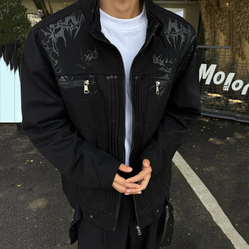Load image into Gallery viewer, Printing Men&#39;s Denim Jackets Stand Collar Zipper Pactchwork Contrast Color Washed Autumn Trendy Male Coat Streetwear 9C9064
