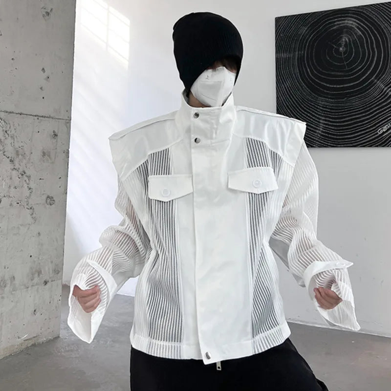 Deconstruction Mesh Splicing Jacket Male Thin Motorcycle Jackets Niche Design Punk Sun Protection 2025 Spring Tide 9C274