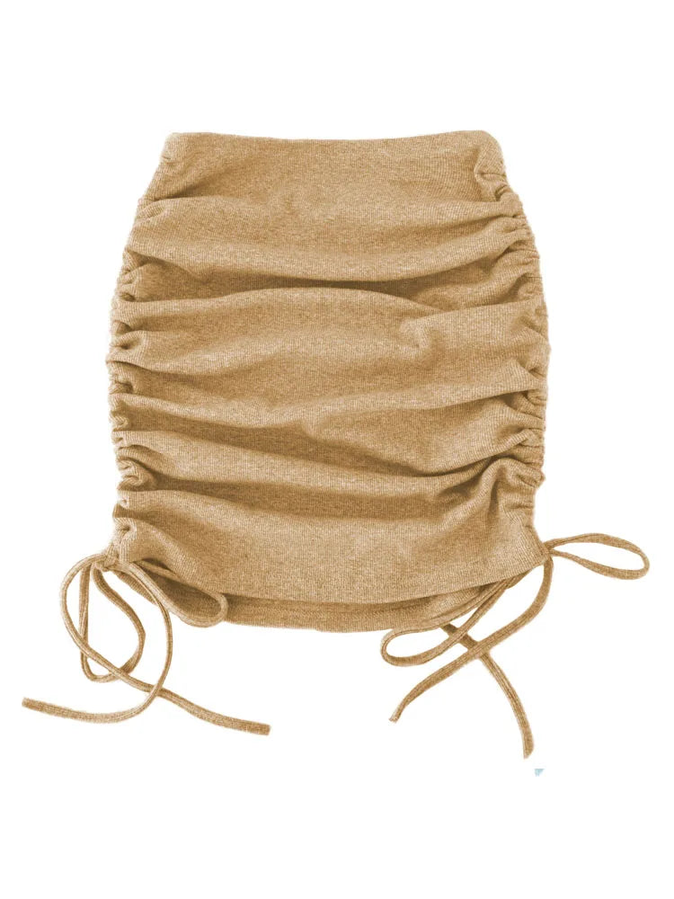 women's skirts harajuku 2024 spring autumn period ladies knitting thread side draw string elastic sexy skirts womens