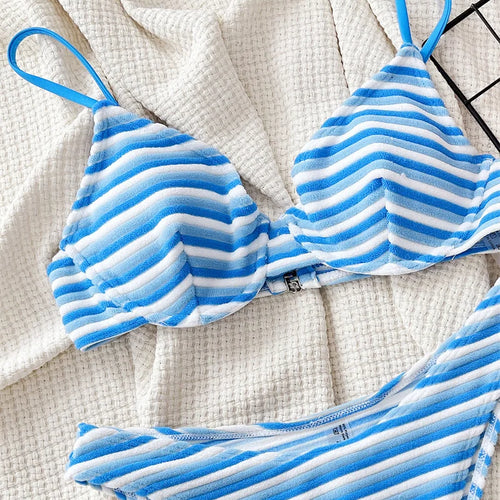 Load image into Gallery viewer, Sexy Striped Underwired High Cut Bikini Women Swimwear 2024 Swimwear Women Swimsuit Two Pieces Biquini Bathing Suit
