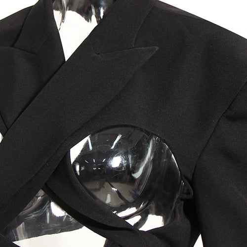 Load image into Gallery viewer, Women Black Hollow Out Bandage Short Blazer New Lapel Long Sleeve Loose Fit Jacket Fashion Tide Spring Autumn 2025 17A7374
