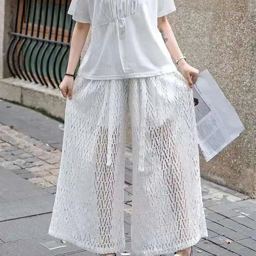 Load image into Gallery viewer, Women White Pleated Spliced Big Size Casual T-shirt New Round Neck Short Sleeve Fashion Tide Spring Summer 2025 1DJ0615
